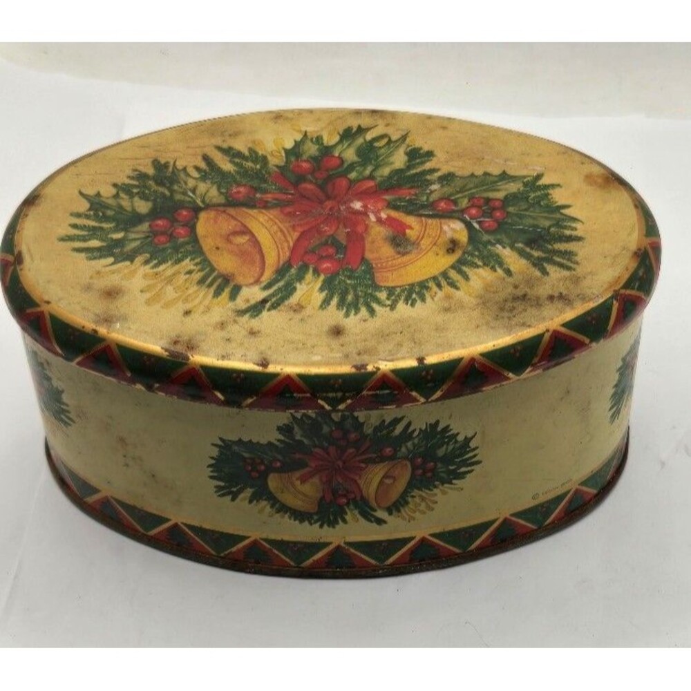 Beautiful Vintage Oval Christmas Meister Tin/Can Box, Made in Brazil